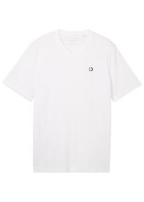 Tom Tailor DENIM Herren Basic T-Shirt mit Logo Print, weiß, Logo Print, Gr. XL