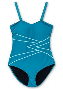 feel good Große Größen Badeanzug mit grafischem Muster Gr. 44B blau für Damen