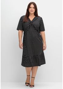 Große Größen Jerseykleid mit geknotetem Ausschnitt Gr. 50 schwarz/weiß gemustert von sheego für Damen