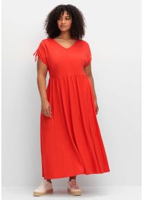 Große Größen Jerseykleid mit Tunnelzug am Ärmel Gr. 58 rot von sheego für Damen