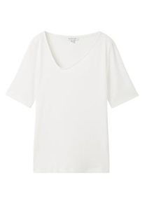 Tom Tailor Damen T-Shirt mit asymmetrischem Ausschnitt, weiß, Uni, Gr. XL