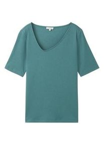 Tom Tailor Damen T-Shirt mit asymmetrischem Ausschnitt, grün, Uni, Gr. XL