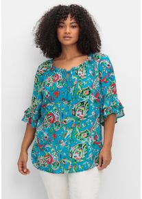sheego by Joe Browns Große Größen Crinkle-Tunika mit Paisleydruck und Rüschenärmeln Gr. 50 blau geblümt von sheego für Damen