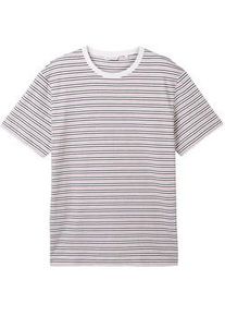 Tom Tailor Herren T-Shirt mit Streifenmuster, weiß, Streifenmuster, Gr. XXL
