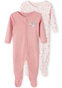 name it Schlafoverall NBFNIGHTSUIT 2P W/F ROSETTE FLOWER, rosa|weiß