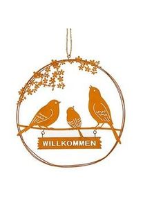 buttinette Rost-Ring "Willkommen" mit Vögeln aus Metall, 27 cm Ø