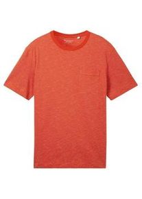 Tom Tailor Herren T-Shirt mit Brusttasche, orange, Streifenmuster, Gr. XXL