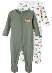 name it Schlafoverall NBMNIGHTSUIT 2P W/F LAUREL DINO (Packung, 2-tlg), bunt|weiß