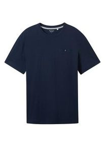 Tom Tailor Herren T-Shirt mit Leinenanteil, blau, Uni, Gr. XL