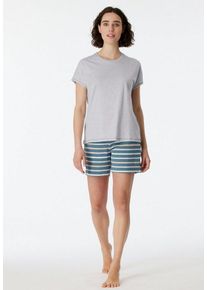 Schiesser Schlafanzug "Casual Essentials" (2 tlg) mit unifarbenem Shirt und gestreifter Hose, grau