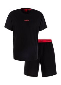 Hugo Schlafanzug Linked Short Set (Set, 2 tlg., Set bestehens aus einem T-Shirt & Shorts) mit kontrastfarbenen Logodetails, schwarz