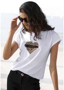 Venice Beach Kurzarmshirt weiß Gr. 32/34 für Damen. Rundhals und Druck. Figurumspielend. Nachhaltig.