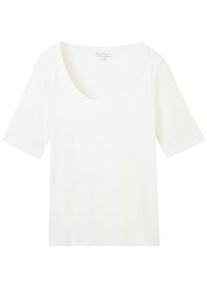 Tom Tailor Damen T-Shirt mit Rib, weiß, Uni, Gr. XXL