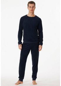 Schiesser Schlafanzug "Warming Nightwear" (2 tlg) in Frottee-Qualität, mit Seitentaschen, blau