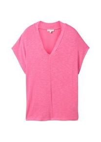 Tom Tailor Damen T-Shirt mit V-Ausschnitt, rosa, Uni, Gr. XXL