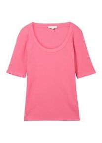 Tom Tailor Damen T-Shirt mit Rib, rosa, Uni, Gr. XXL