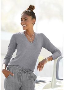 Vivance V-Ausschnitt-Pullover mehrfarbig Gr. 32/34 für Damen. Mit tiefer V-Ausschnitt. Figurbetont. Nachhaltig.
