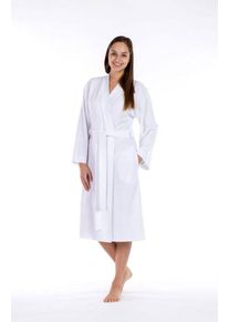 Framsohn frottier Damenbademantel Jersey, Kurzform, Jersey, Kimono-Kragen, Gürtel, besonders leicht, Reisebademantel, weiß