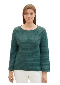 Tom Tailor Große Größen Pullover im Strukturstrick, mit U-Boot-Ausschnitt Gr. 50 grün gestreift für Damen