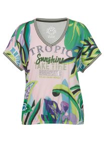 Via Appia Due Große Größen Jerseyshirt mit Glitzermotiv vorn und Gummibund Gr. 54 grün gestreift für Damen