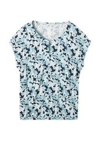 Tom Tailor Damen Gemustertes T-Shirt in Knitteroptik, blau, Blumenmuster, Gr. L