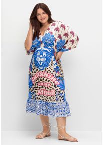 sheego loves miss goodlife Große Größen Midikleid mit V-Ausschnitt und Volant am Saum Gr. 56 blau von sheego für Damen