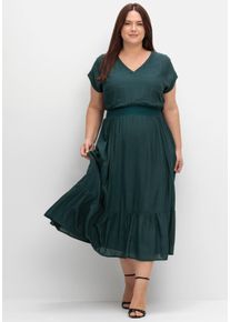 Große Größen Maxikleid mit Smokbund und Volant am Saum Gr. 58 grün von sheego für Damen