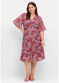 sheego loves miss goodlife Große Größen Kleid mit Blütenprint und Flügelärmeln Gr. 56 pink von sheego für Damen