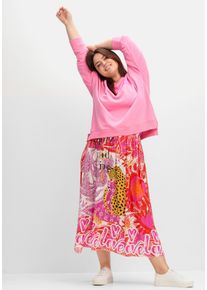 sheego loves miss goodlife Große Größen Maxirock im Mustermix, aus Viskose-Satin Gr. 56 pink geblümt von sheego für Damen