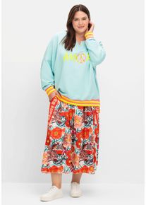sheego loves miss goodlife Große Größen Midirock mit Blumenprint, aus Viskose-Satin Gr. 44 orange geblümt von sheego für Damen