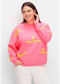 sheego loves miss goodlife Große Größen Sweatshirt mit neonfarbenen Wordingprints Gr. 50 pink von sheego für Damen
