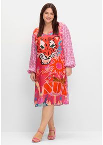 sheego loves miss goodlife Große Größen Midikleid im Mustermix, mit Ballonärmeln Gr. 46 orange geblümt von sheego für Damen