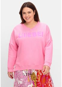 sheego loves miss goodlife Große Größen Sweatshirt mit Wordingprint und V-Ausschnitt Gr. 40 rosa von sheego für Damen