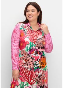 sheego loves miss goodlife Große Größen Hemdbluse im Mustermix, aus Viskose-Satin Gr. 50 pink geblümt von sheego für Damen