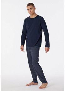 Schiesser Schlafanzug "Casual Essentials" (2 tlg) unifarbenes Langarmshirt mit rundem Halsausschnitt, blau