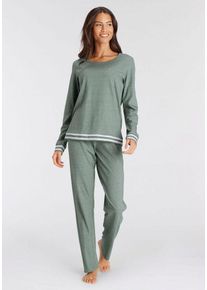 Vivance Dreams Pyjama (2 tlg) mit gestreiften Bündchen, grün