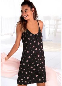 Vivance Dreams Negligé schwarz Gr. 44/46 für Damen. Rundhals und Allover-Druck. Figurumspielend. Nachhaltig.