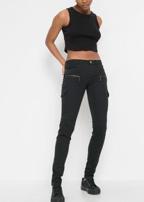 bonprix Cargohose aus elastischem Baumwoll-Mix, schwarz, Gr.40, Coole Hose mit aufgesetzten Taschen, 97% Baumwolle