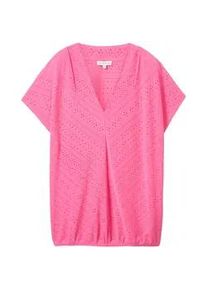 Tom Tailor Damen T-Shirt mit Lochmuster, rosa, Uni, Gr. XXL