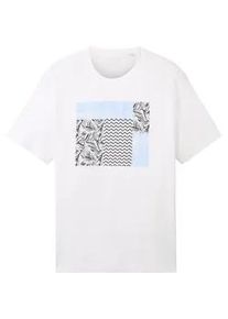 Tom Tailor Herren Plus - T-Shirt mit Rundhalsausschnitt, weiß, Print, Gr. 4XL