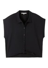 Tom Tailor DENIM Damen T-Shirt mit Twist-Detail, schwarz, Uni, Gr. XL