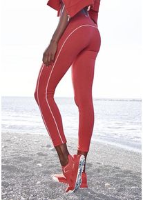 H.I.S. H.I.S Leggings rot Gr. 32/34 für Damen. Mit Piping, Logostickerei. Figurbetont. Nachhaltig.