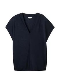 Tom Tailor Damen Plus - T-Shirt mit Lochmuster, blau, Uni, Gr. 46