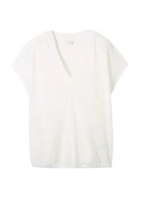 Tom Tailor Damen Plus - T-Shirt mit Lochmuster, weiß, Uni, Gr. 52