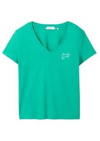 Tom Tailor DENIM Damen T-Shirt aus Bio-Baumwolle, grün, Uni, Gr. XL