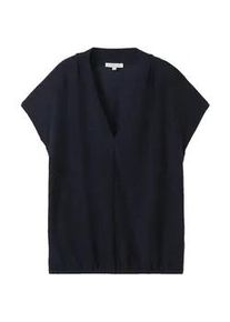 Tom Tailor Damen T-Shirt mit Lochmuster, blau, Uni, Gr. XXL