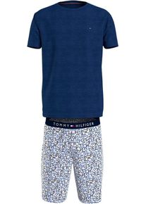Tommy Hilfiger Underwear Pyjama CN SS SHORT WOVEN SET (Set, 2 tlg., 2er) mit Markenlabel, blau