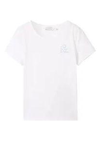 Tom Tailor DENIM Damen Print T-Shirt mit Bio-Baumwolle, weiß, Print, Gr. XXL