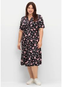 Große Größen Jerseykleid mit geknotetem Ausschnitt Gr. 44 schwarz von sheego für Damen