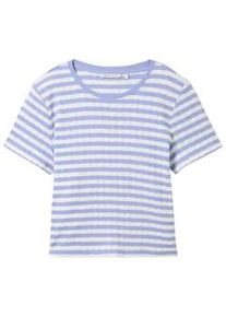 Tom Tailor DENIM Damen Gestreiftes T-Shirt mit Pointelle-Struktur, blau, Streifenmuster, Gr. XL